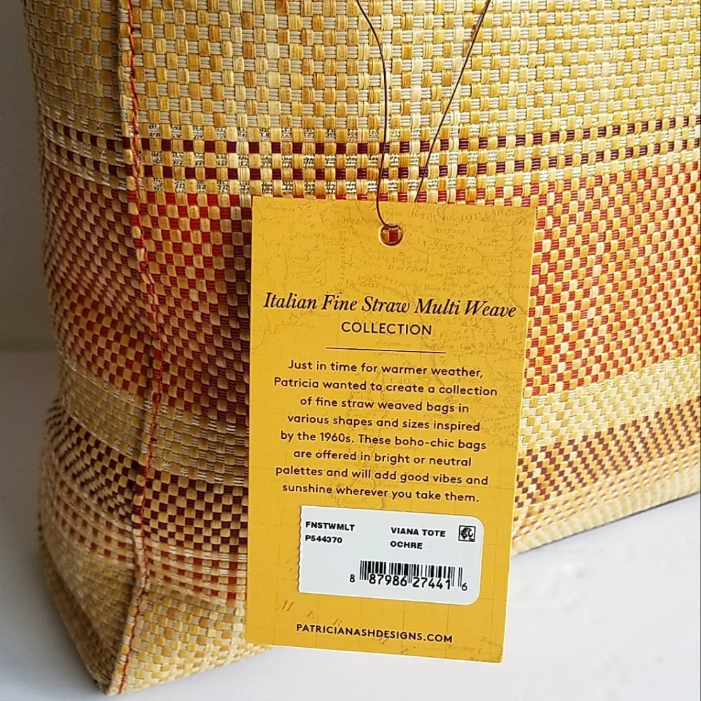 Patricia Nash Italian Fine Straw Multi Weave & Leather Viana Ochre Tote Bag - Picture 4 of 15